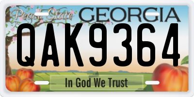 GA license plate QAK9364