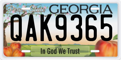 GA license plate QAK9365