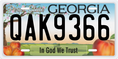 GA license plate QAK9366