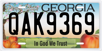 GA license plate QAK9369