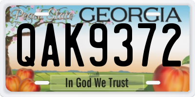 GA license plate QAK9372