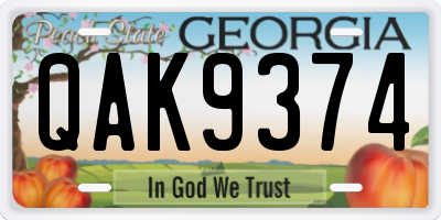 GA license plate QAK9374
