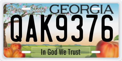 GA license plate QAK9376