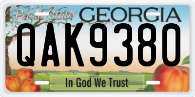 GA license plate QAK9380