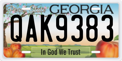 GA license plate QAK9383