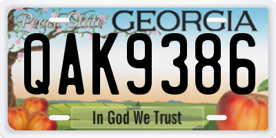 GA license plate QAK9386