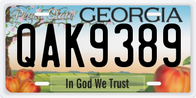 GA license plate QAK9389