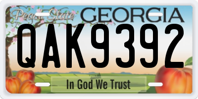 GA license plate QAK9392