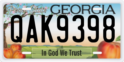 GA license plate QAK9398