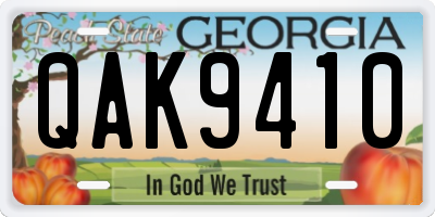 GA license plate QAK9410