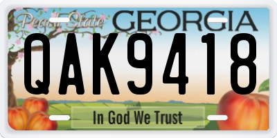 GA license plate QAK9418