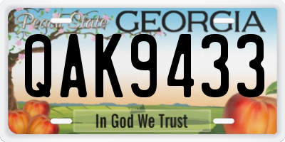 GA license plate QAK9433