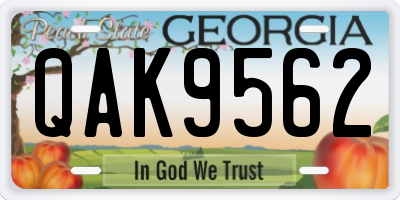 GA license plate QAK9562