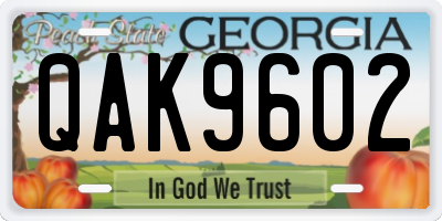 GA license plate QAK9602