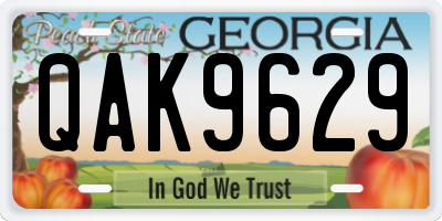 GA license plate QAK9629