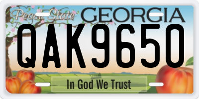 GA license plate QAK9650