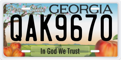 GA license plate QAK9670