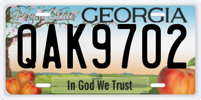GA license plate QAK9702