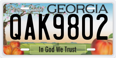 GA license plate QAK9802