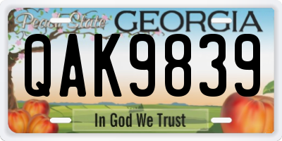 GA license plate QAK9839