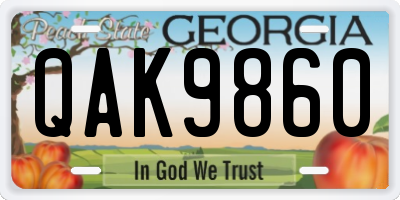GA license plate QAK9860