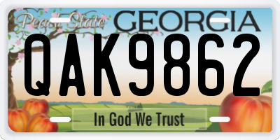 GA license plate QAK9862