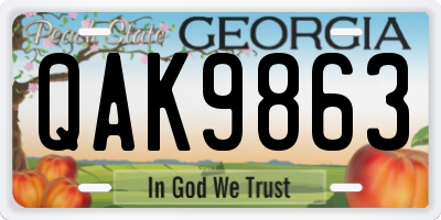 GA license plate QAK9863