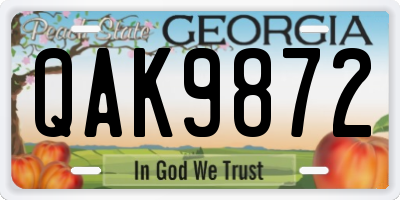 GA license plate QAK9872
