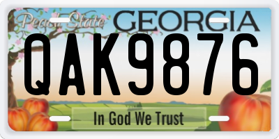 GA license plate QAK9876