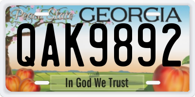 GA license plate QAK9892