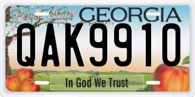 GA license plate QAK9910