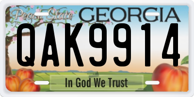 GA license plate QAK9914