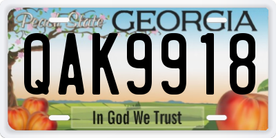 GA license plate QAK9918