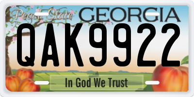 GA license plate QAK9922