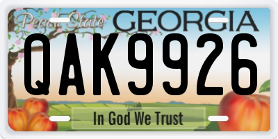 GA license plate QAK9926