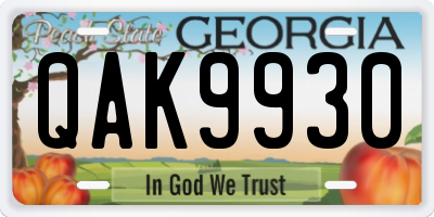 GA license plate QAK9930
