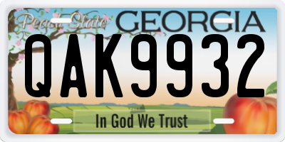 GA license plate QAK9932