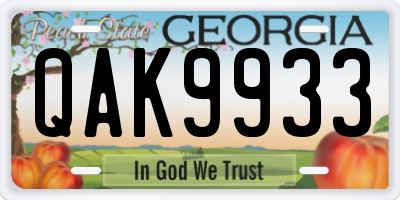 GA license plate QAK9933