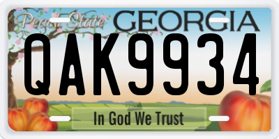 GA license plate QAK9934