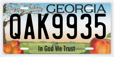 GA license plate QAK9935