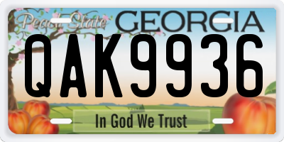 GA license plate QAK9936