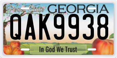 GA license plate QAK9938