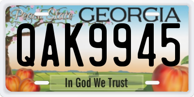 GA license plate QAK9945