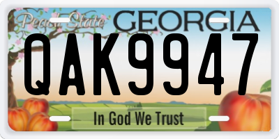 GA license plate QAK9947