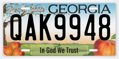 GA license plate QAK9948