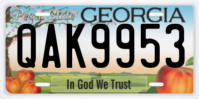 GA license plate QAK9953