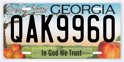 GA license plate QAK9960