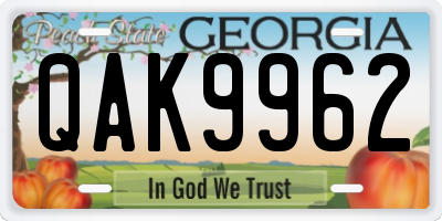 GA license plate QAK9962