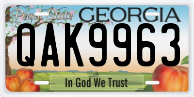 GA license plate QAK9963