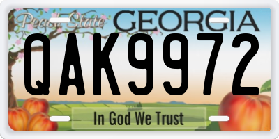 GA license plate QAK9972